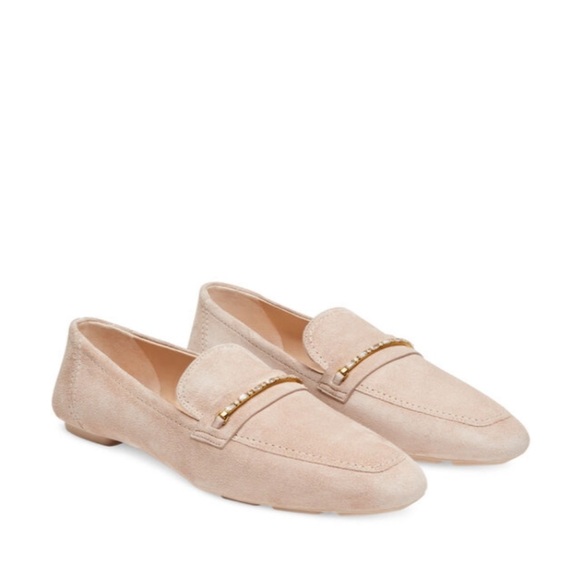Stuart Weitzman Crystal Deco Jet Suede Loafer Cipria Blush Tan color size 10 New - Picture 1 of 11